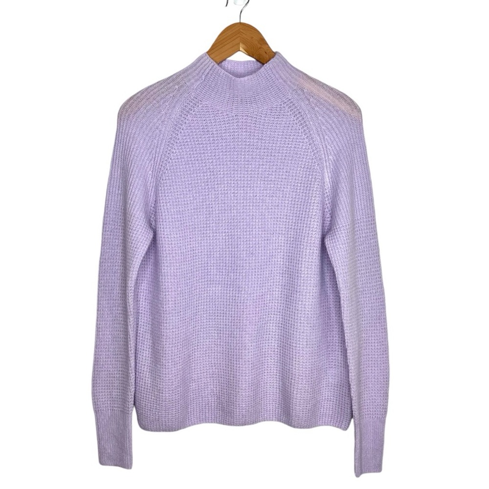 Vineyard Vines Cashmere Waffle Stitch Sweater XS Mock Neck Lavender Semi Sheer